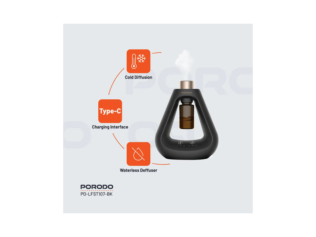Porodo Lifestyle Aroma Sphere Waterless Diffuser - Black Aromatherapy Porodo Lifestyle Aroma Sphere Waterless Diffuser - Black Aromatherapy